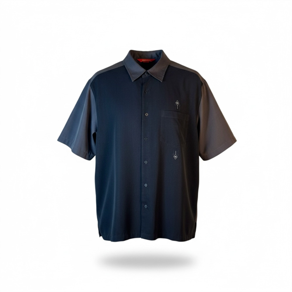 Solero Men's Button-Up Bowling Color blocked Casual Black/Gray Shirt Size Large